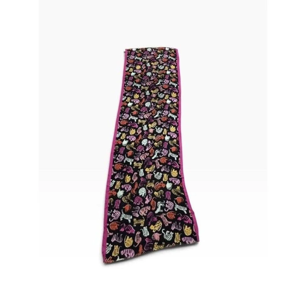 Kate Spade Fuchsia Glow Cat Print Black Oblong scarf 80